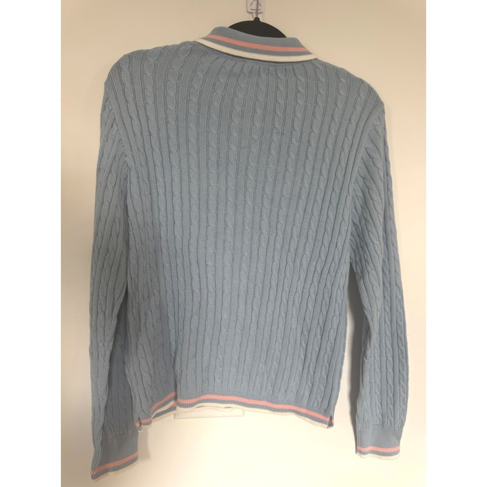 Ellsworth + Ivey Womens Blue Cable Knit Polo Sweater Preppy Old Money Size S - Picture 2 of 6